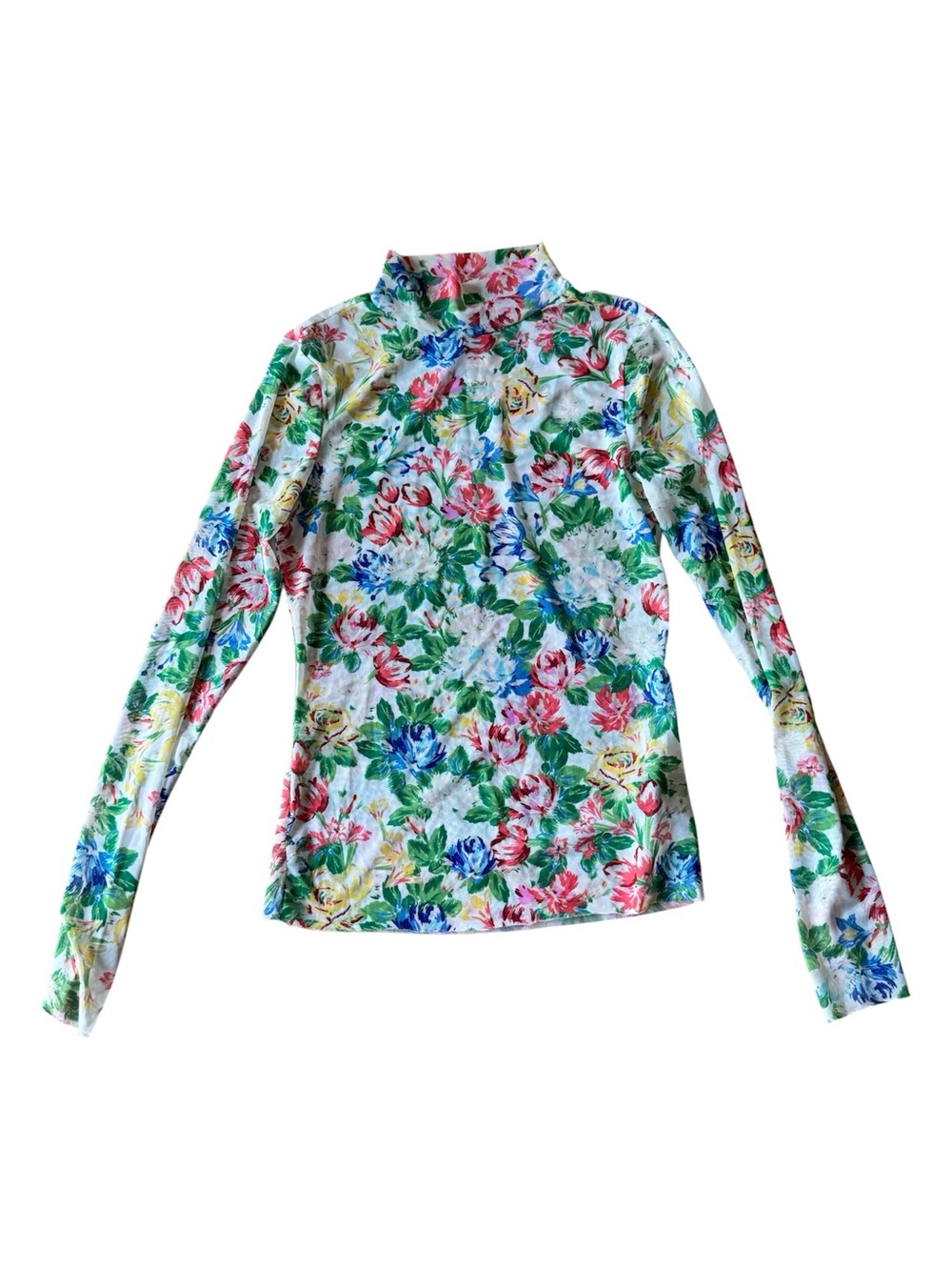 AFRM Sheer Mesh Floral Top Long Sleeve Mock Neck Medium